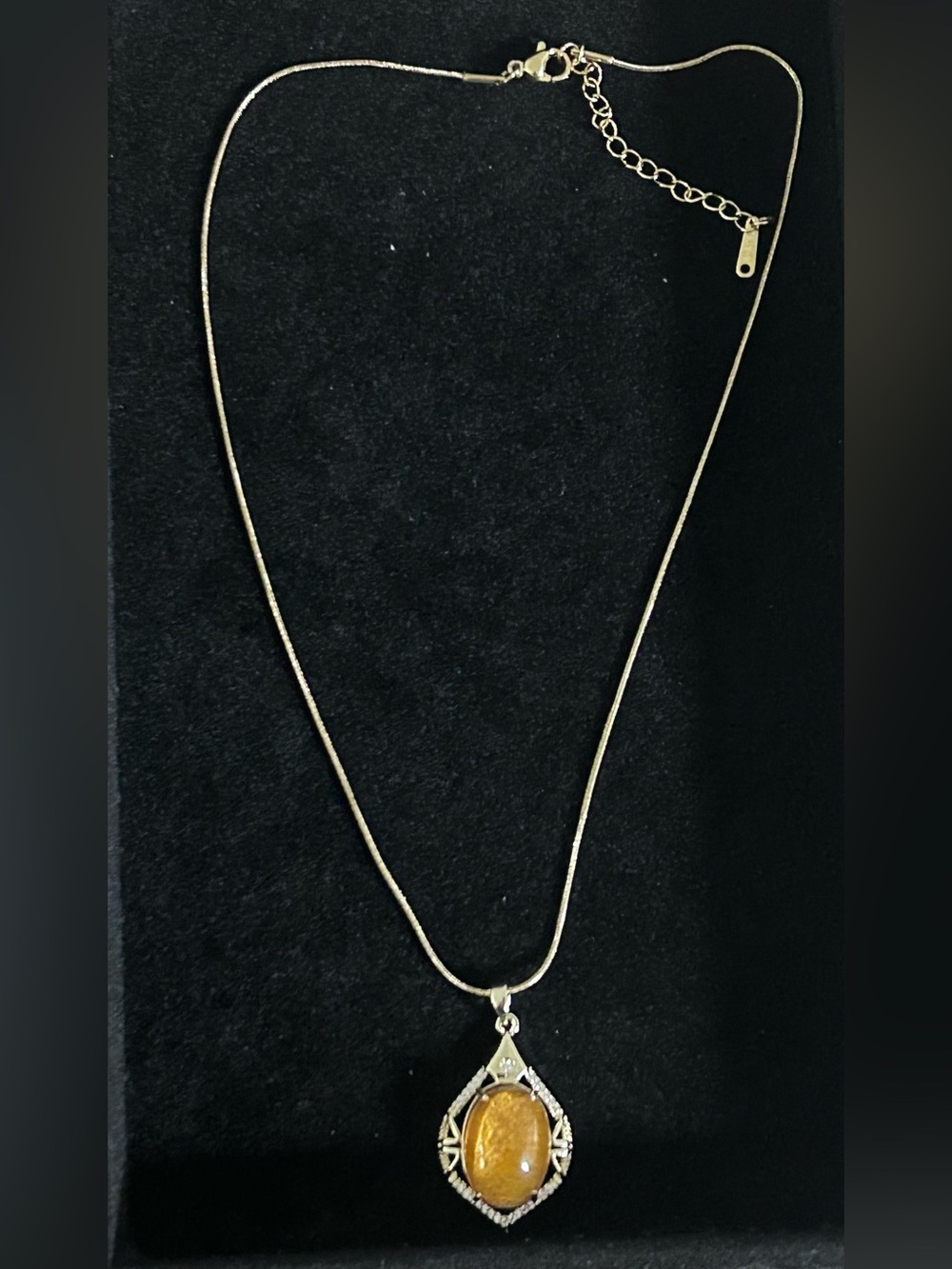 Gold-Tone Pendant Necklace with Amber Stone - Women Jewelry